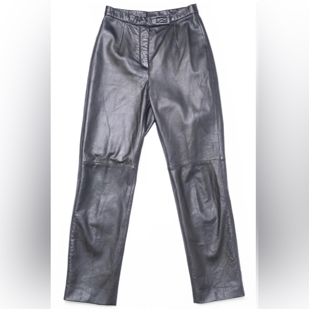 Vintage Jacqueline Ferrar Black Leather Mom Fit Moto Pants Sz 6